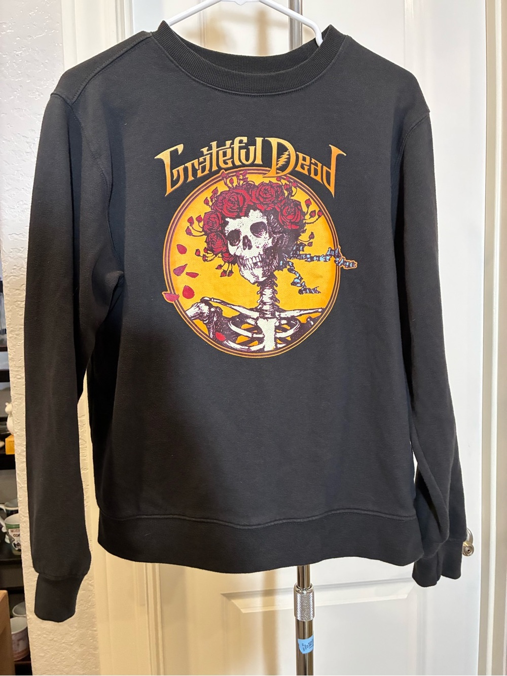 Grateful Dead Black Crewneck with Yellow & Red Skull Graphic